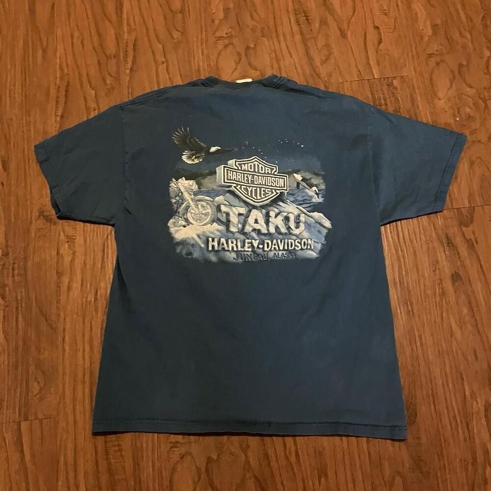 Harley-davidson Men's Blue and Navy T-shirt
